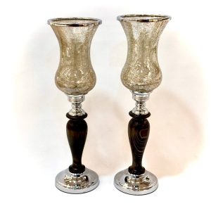 ست ساعت و شمعدان چوبی فلزی سیلور 1430/1403